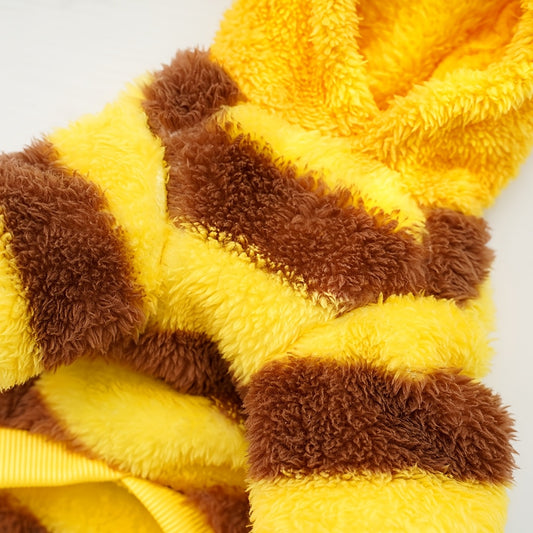 1pc Bee Costume Dog Outfit with Leash Loop, Cute Striped Plush Pullover with Antennae, Tail & Wings, Machine Washable Polyester for Small, Medium, Large Dogs - All-Season Pet Clothing for Daily Wear & Holiday Festivities, Without Battery